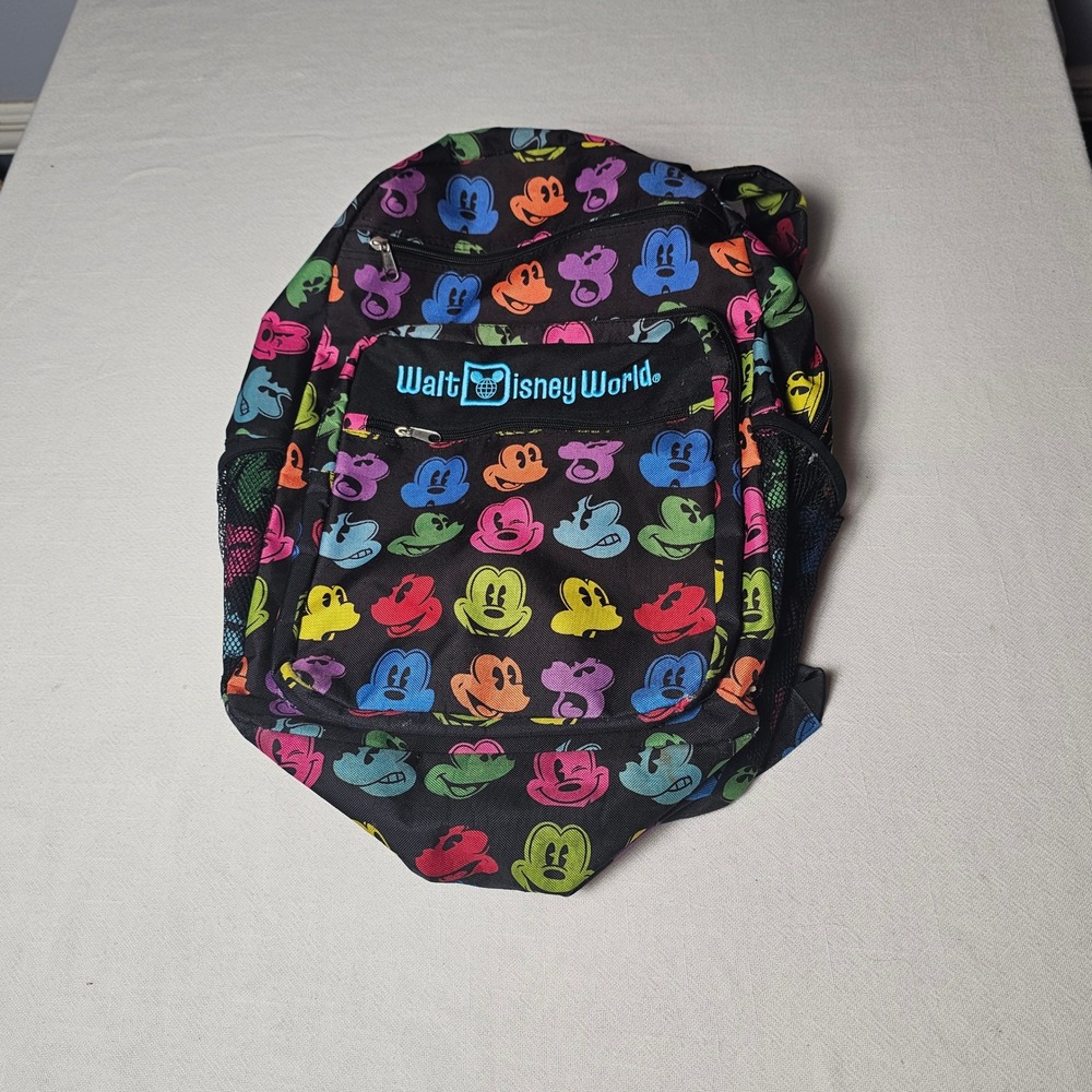 Walt Disney World Mickey Mouse All Over Print Backpack Black Multi Color Canvas‎